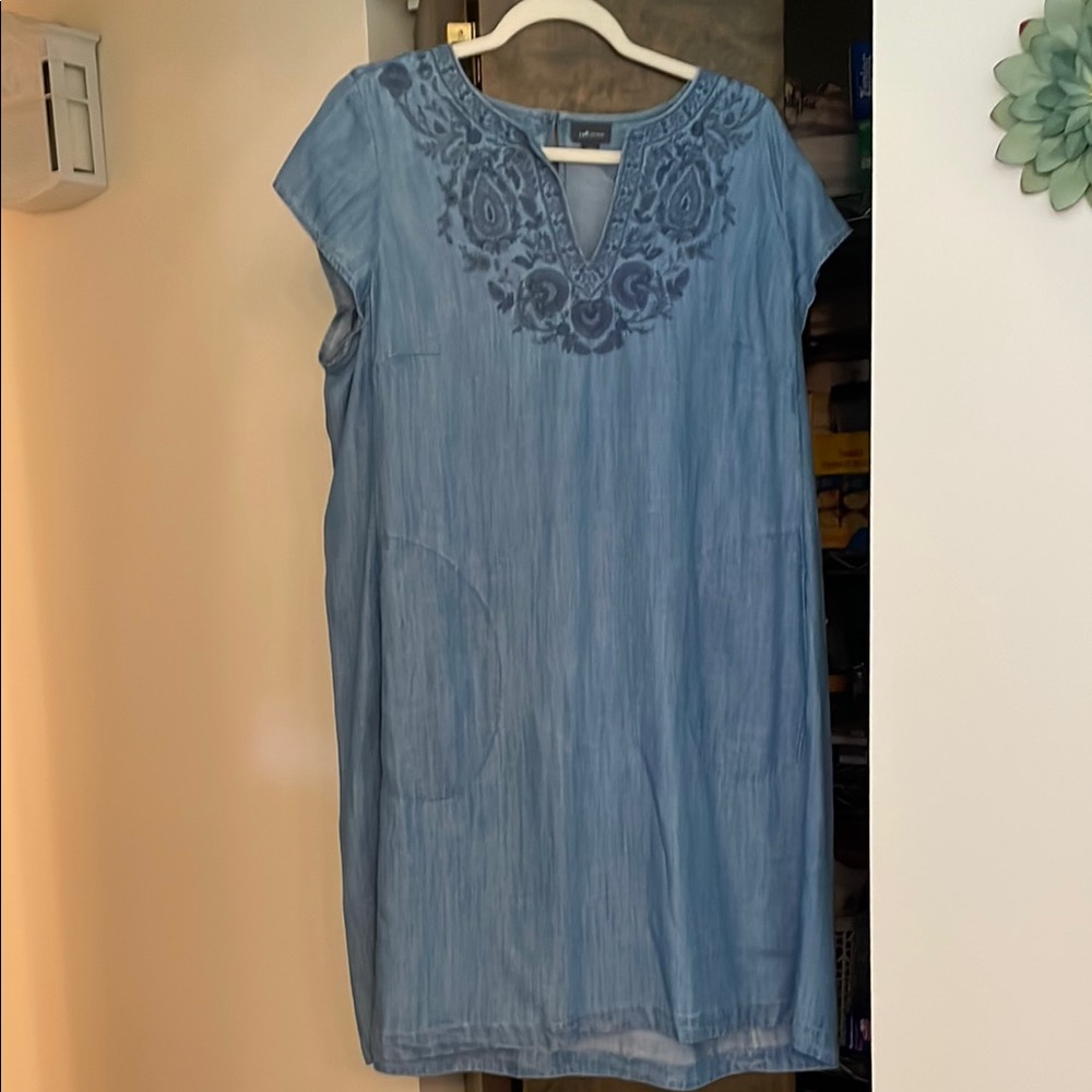Blue Embroidered Women's Dress Denim